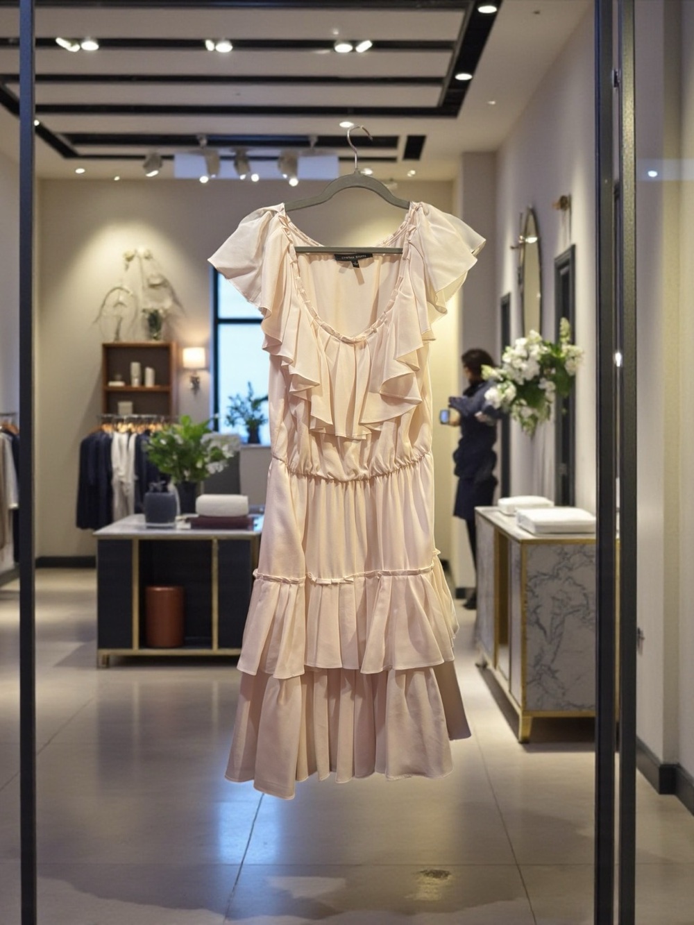 Cynthia Steffe 100%silk ivory Ruffle tiered dress size 4